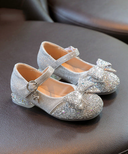 Soft Buckle Strap Leather Crystal Bow Kids Zircon Silvery Faux