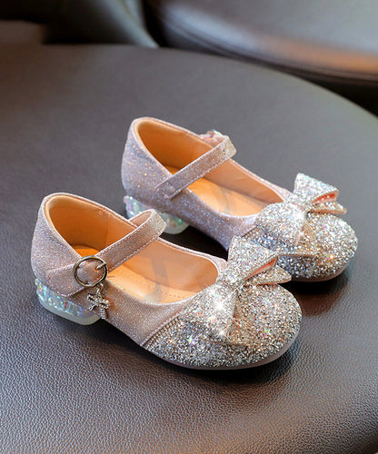 Soft Buckle Strap Leather Crystal Bow Kids Zircon Silvery Faux