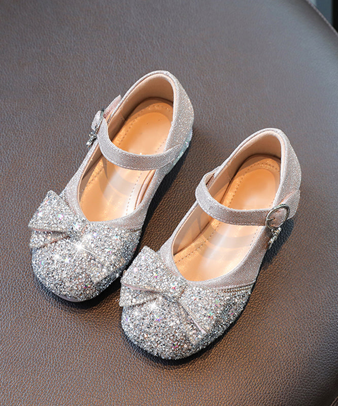 Soft Buckle Strap Leather Crystal Bow Kids Zircon Silvery Faux