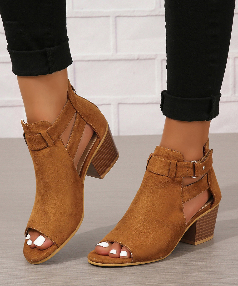 Soft Splicing Chunky Sandals Peep Toe Grey Suede AP1032