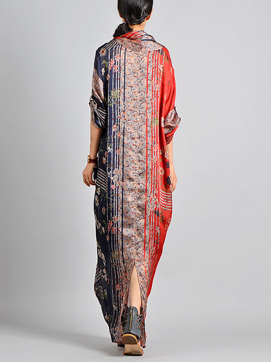 Plus Size Spliced Floral Print Vintage Tencel Women Dress RR1031