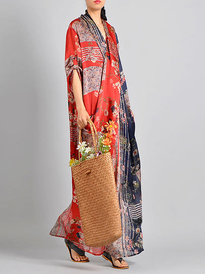 Plus Size Spliced Floral Print Vintage Tencel Women Dress RR1031