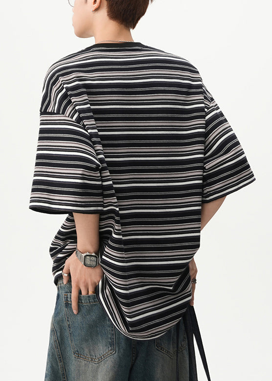 Cotton T Black Shirts Mens O Striped Cozy Summer Neck