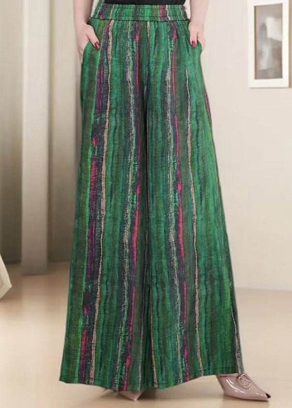 Striped Blue Elastic Waist Leg Pockets Wide Pants Cotton Fall