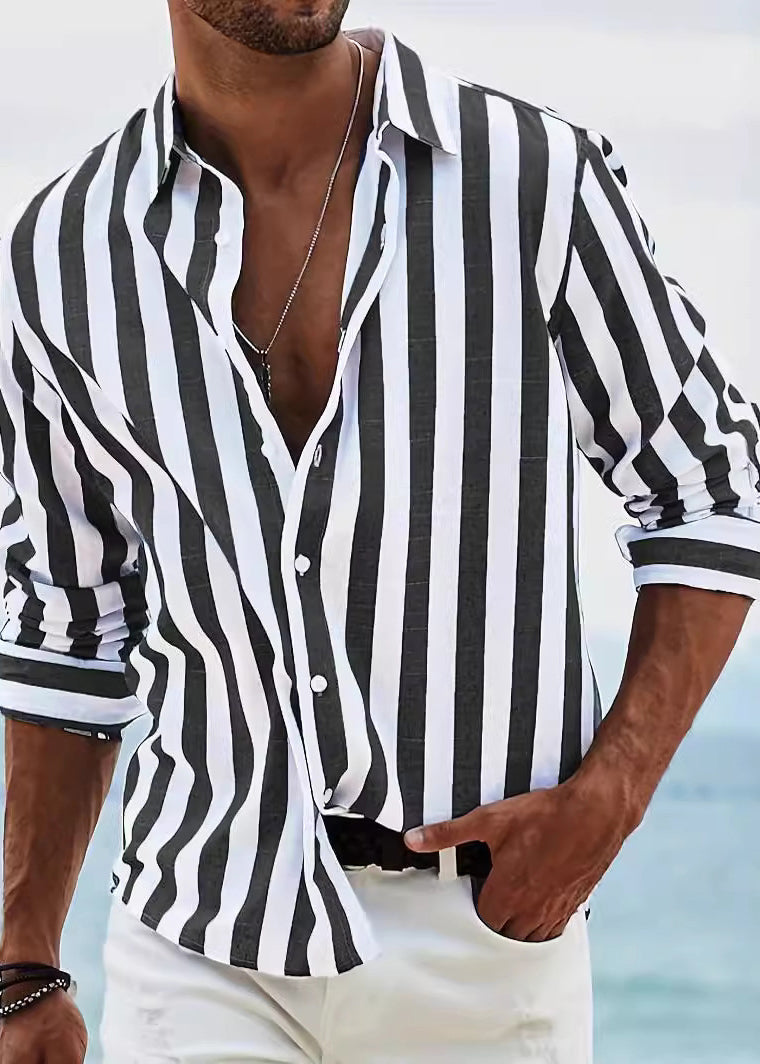 Fall Peter Striped Collar Cotton Shirts Button Red Men Pan