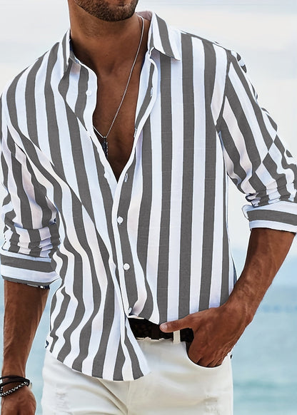 Fall Peter Striped Collar Cotton Shirts Button Red Men Pan