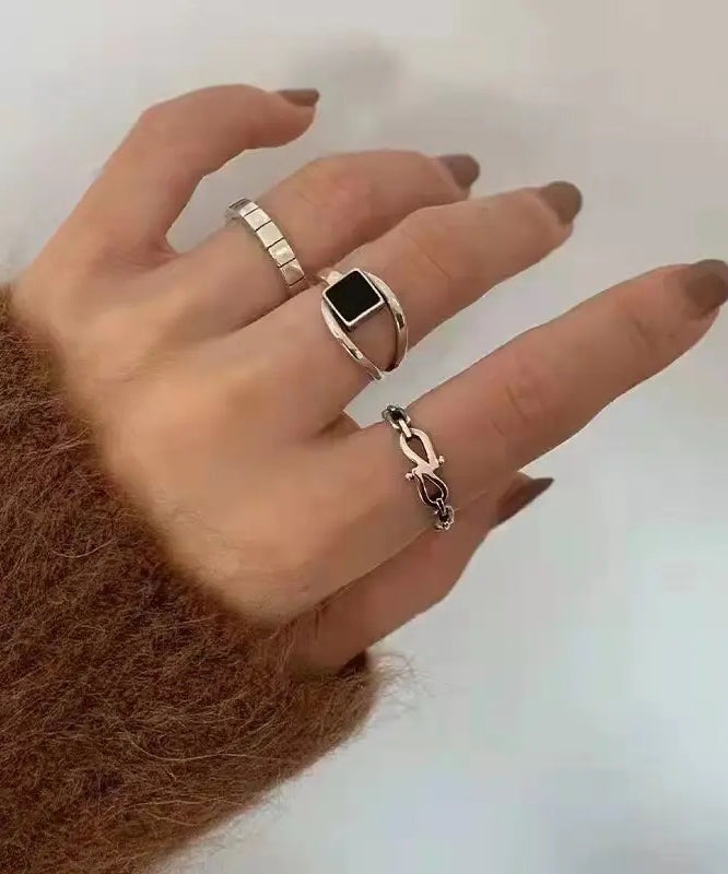 Set Style Alloy Three-Piece Rings Out Agate Hollow