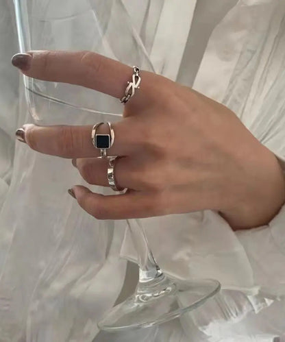 Set Style Alloy Three-Piece Rings Out Agate Hollow