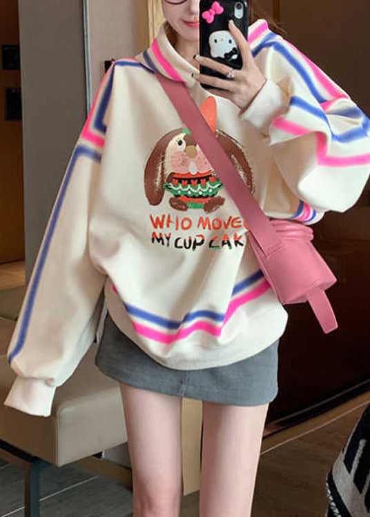 Style Apricot Hooded Cartoon Print Cotton Pullover Streetwear Spring YF006