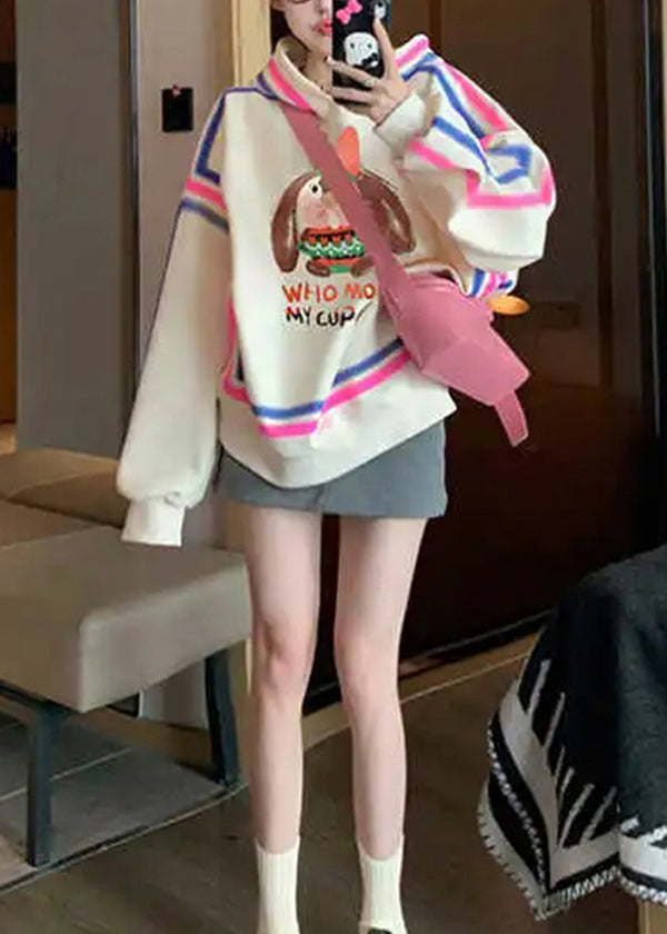 Style Apricot Hooded Cartoon Print Cotton Pullover Streetwear Spring YF006