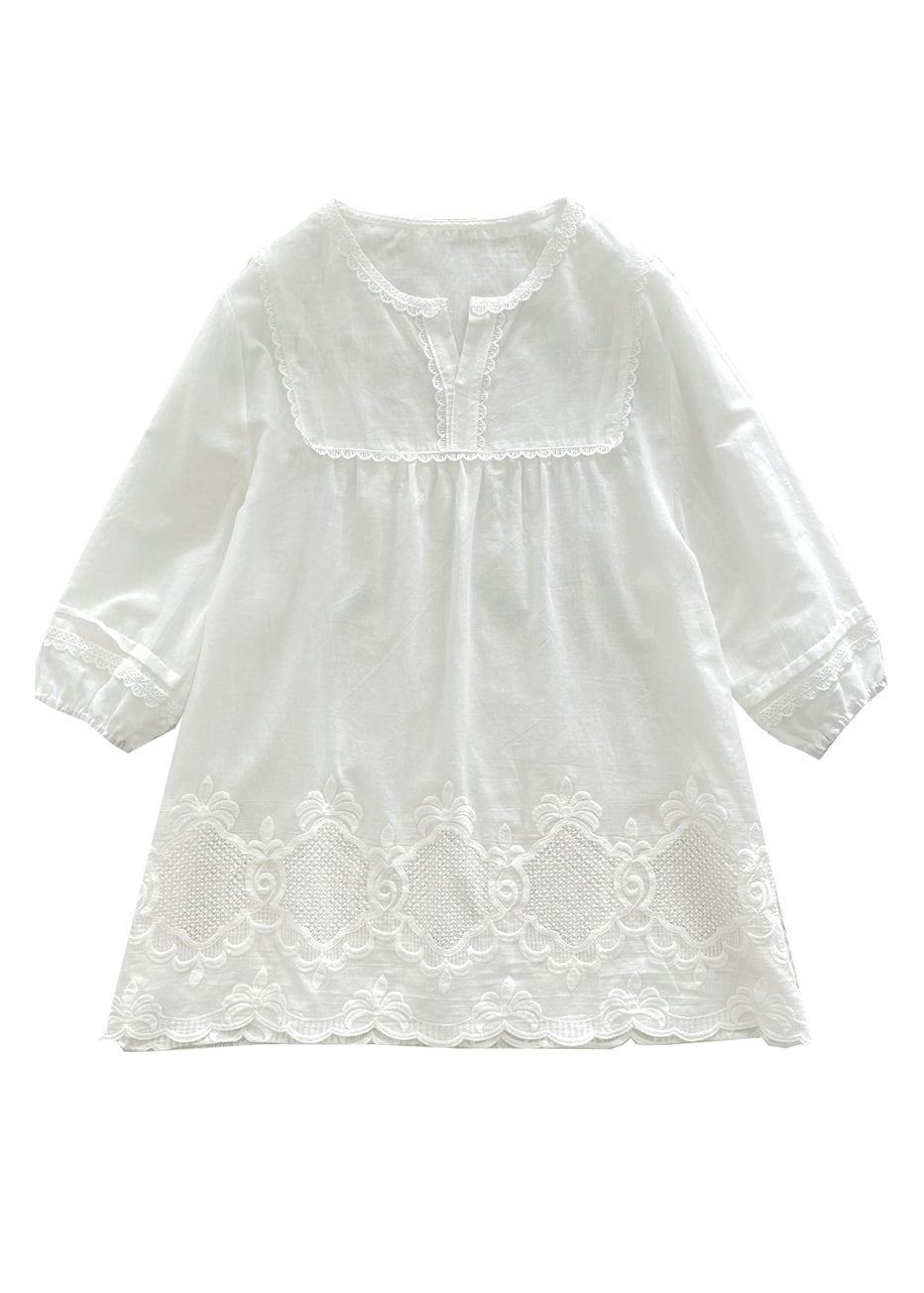 Style Apricot O-Neck Lace Patchwork Hollow Out Shirt Half Sleeve BV016