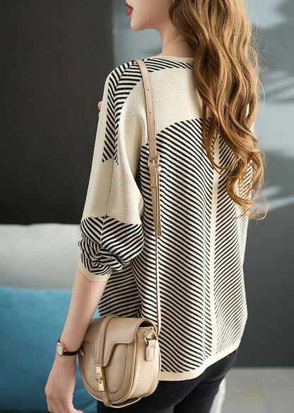 Fall Shirts Knit Oversized Striped Apricot Style