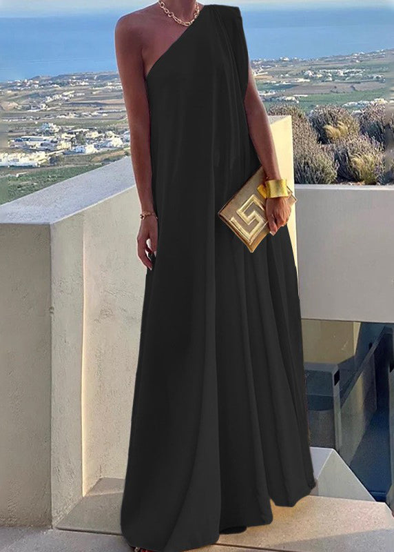 Shoulder Summer Black Dresses Party One Style Cotton Long