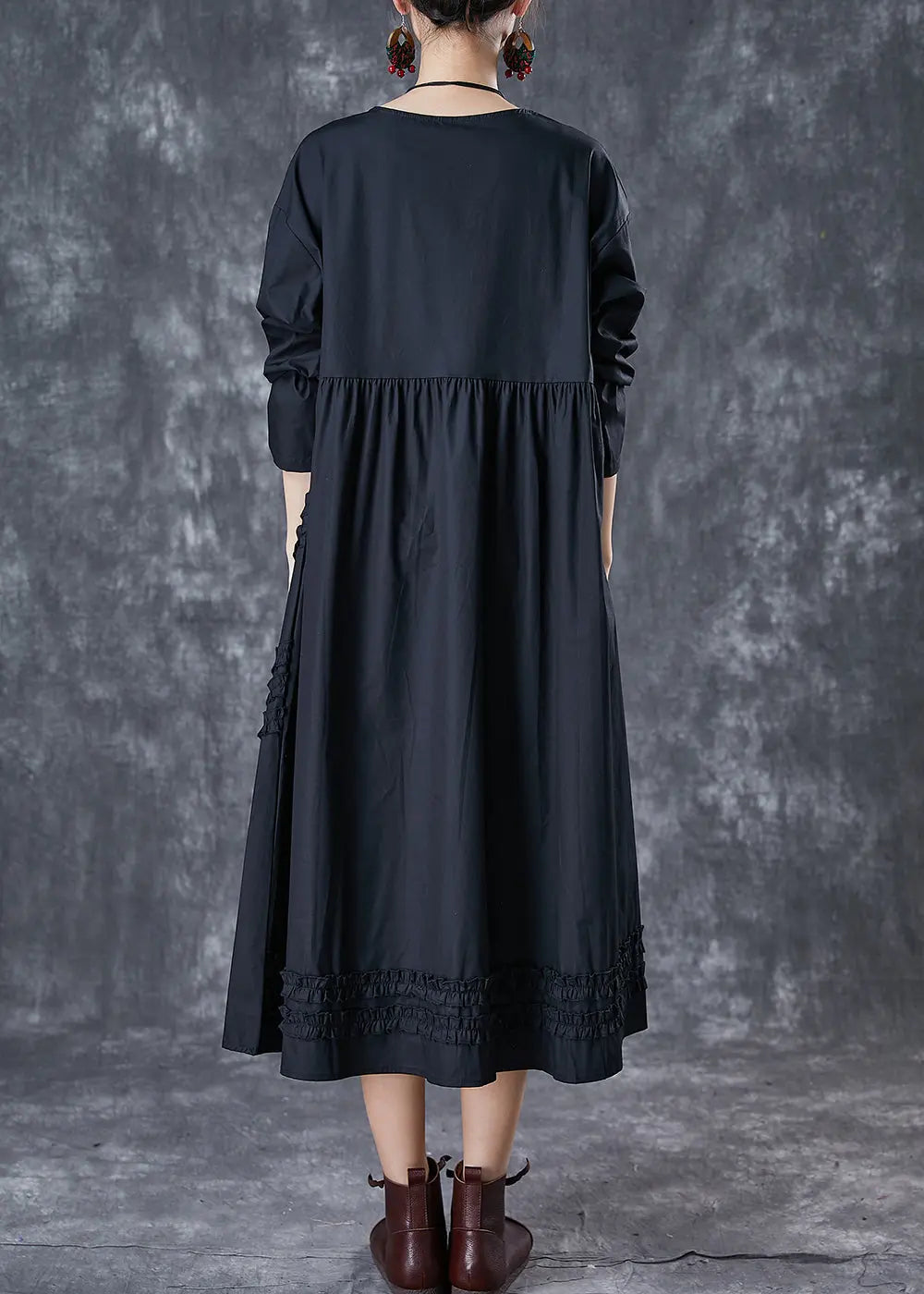 Style Black Ruffled Patchwork Cotton Dress Spring Ada Fashion