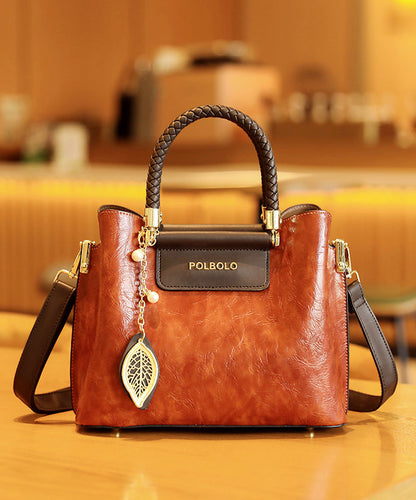 Durable Solid Black Leather Calf Handbag Style Tote