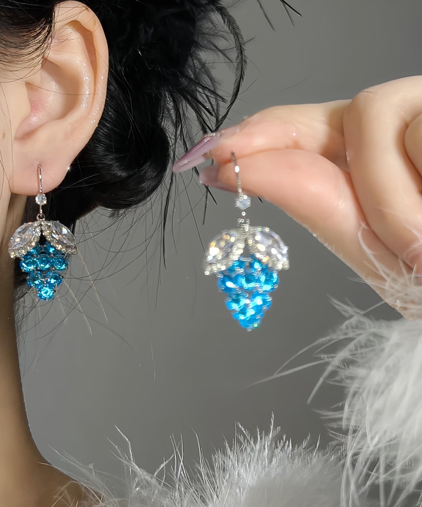 Blue Alloy Earrings Style Drop Grapes Zircon Crystal