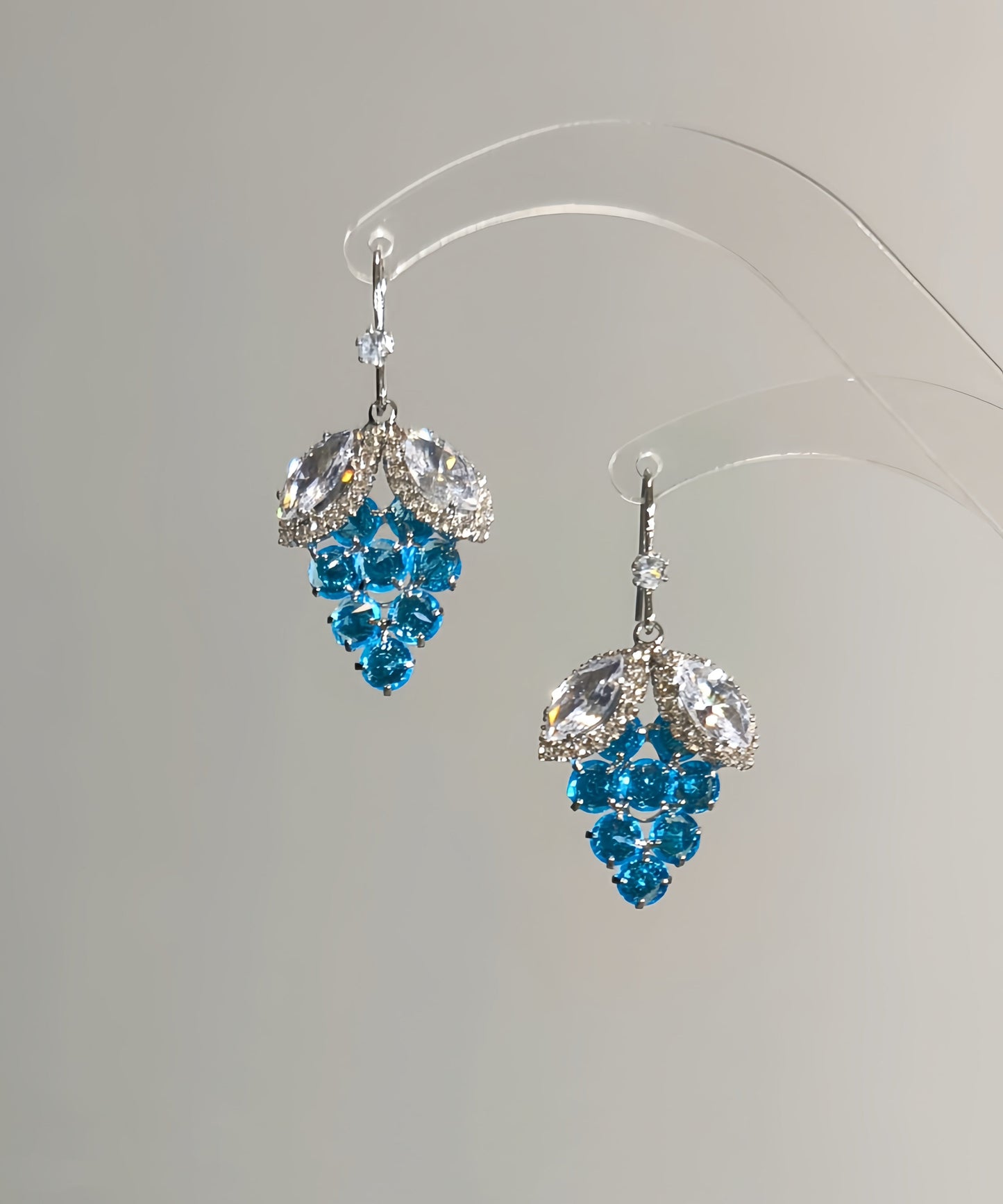 Blue Alloy Earrings Style Drop Grapes Zircon Crystal