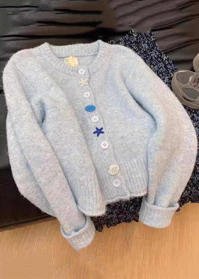 Style Blue O Neck Button Knit Cardigans Coat Spring YY018