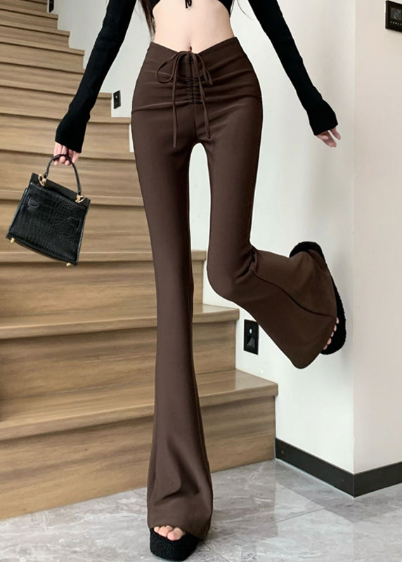 Flared Waist Style Trousers Patchwork High Summer Coffee