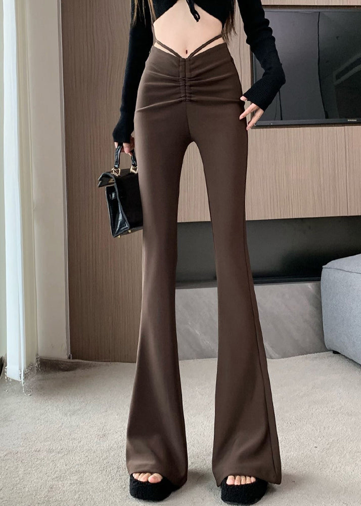Flared Waist Style Trousers Patchwork High Summer Coffee