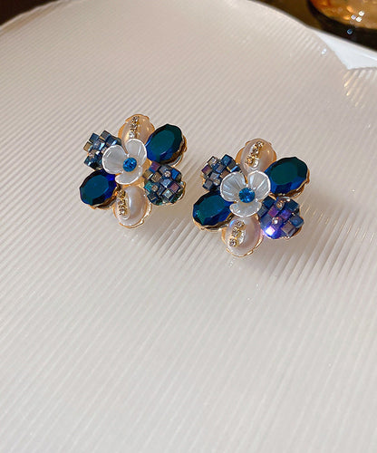 Style Colorblock Copper Pearl Zircon Floral Stud Earrings ET016