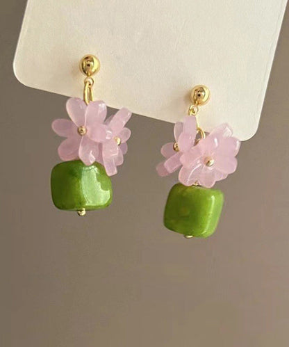 Earrings Colorblock Stud Style Silver Floral Sterling Resin