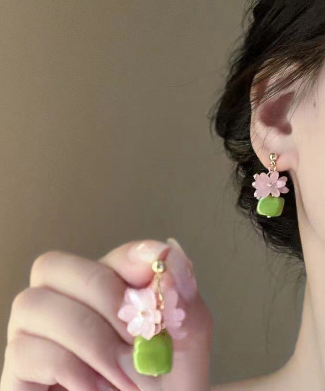 Earrings Colorblock Stud Style Silver Floral Sterling Resin