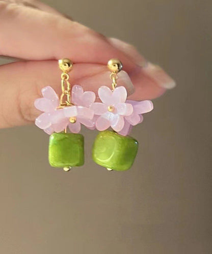 Earrings Colorblock Stud Style Silver Floral Sterling Resin