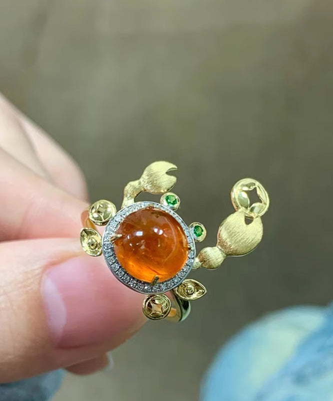 Gold Crab Style Zircon Stone Alloy Gem Rings