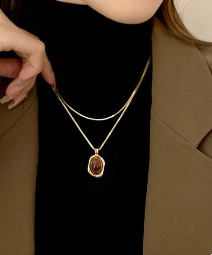 Necklace Piece Set Pendant Two Overgild Style Copper Amber Gold