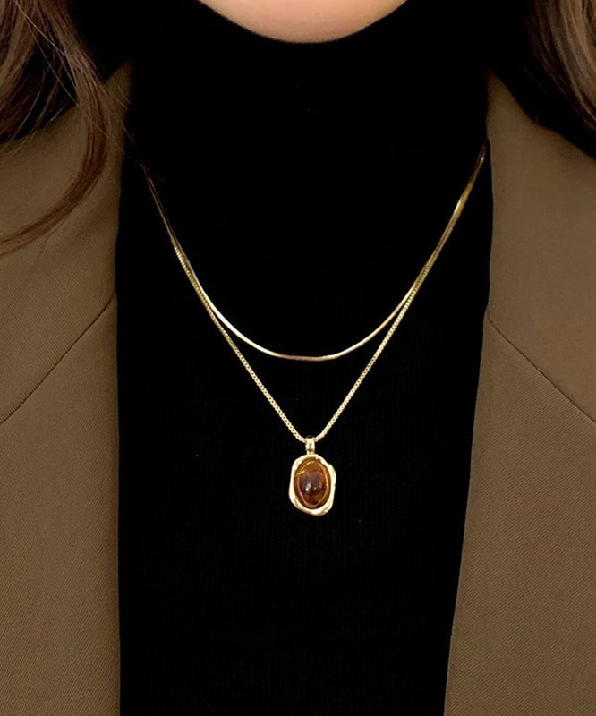 Necklace Piece Set Pendant Two Overgild Style Copper Amber Gold