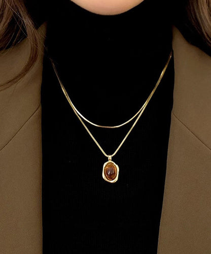 Necklace Piece Set Pendant Two Overgild Style Copper Amber Gold