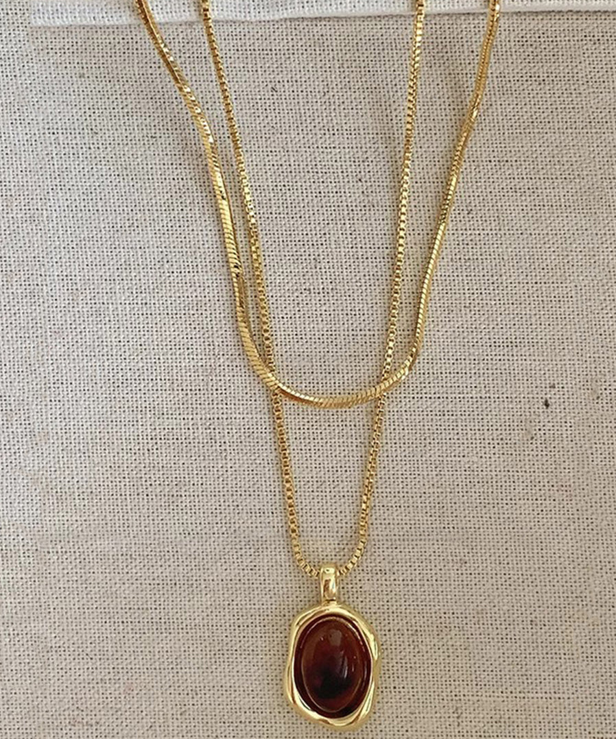 Necklace Piece Set Pendant Two Overgild Style Copper Amber Gold