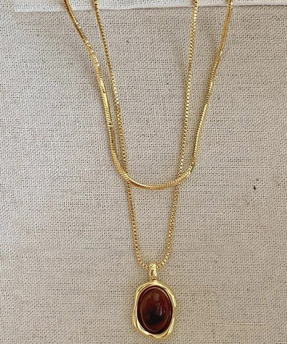 Necklace Piece Set Pendant Two Overgild Style Copper Amber Gold