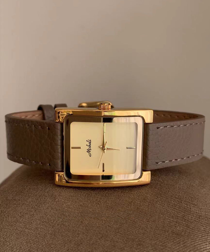 Leather Style Watches Movement Quartz Gold Alloy