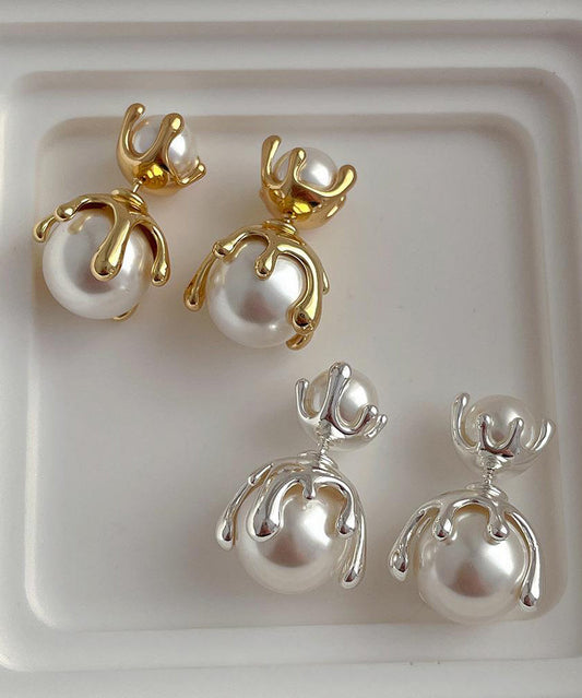 Pearl Metal Gold Stud Style Alloy Earrings