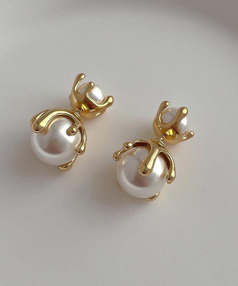 Pearl Metal Gold Stud Style Alloy Earrings
