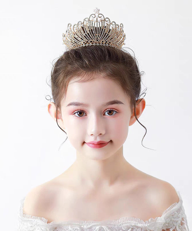 Style Gold Overgild Zircon Crystal Pearl Crown Kids Hairpin YG035