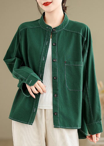 Style Grass Green Oversized Cotton Shirt Top Spring TM018