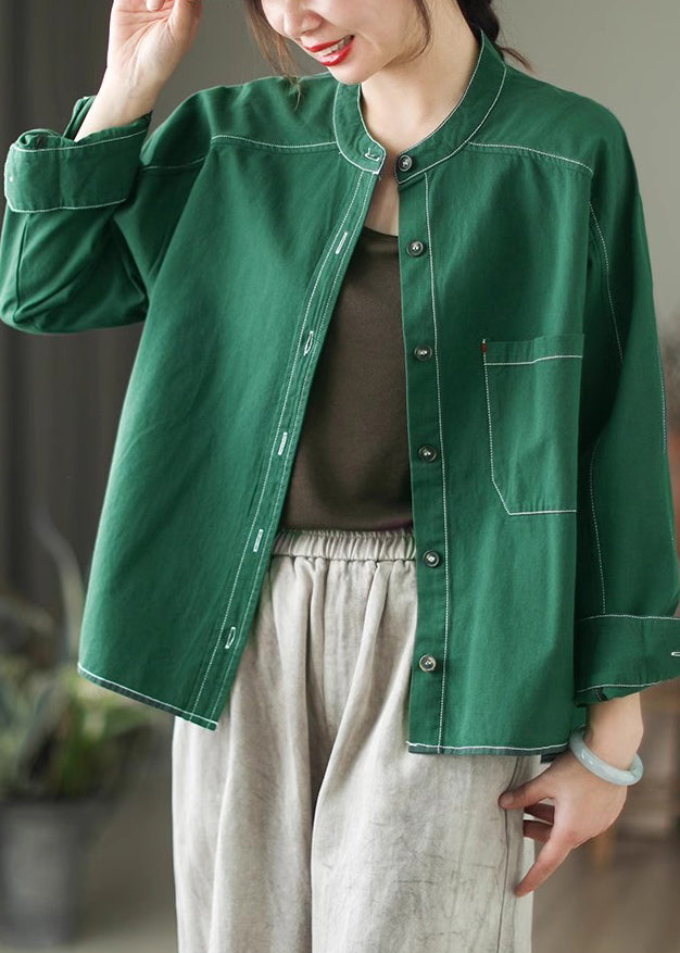 Style Grass Green Oversized Cotton Shirt Top Spring TM018
