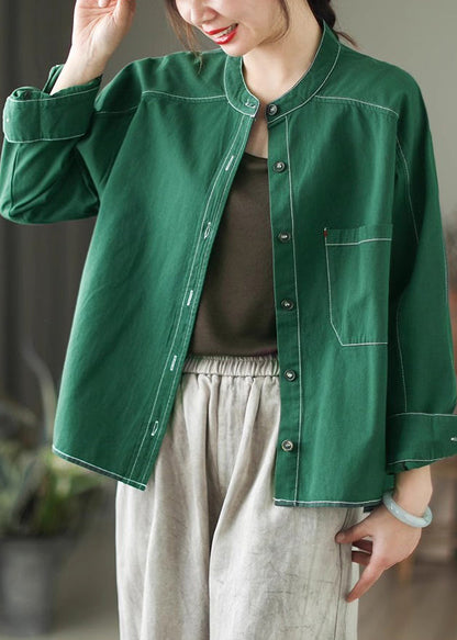Style Grass Green Oversized Cotton Shirt Top Spring TM018