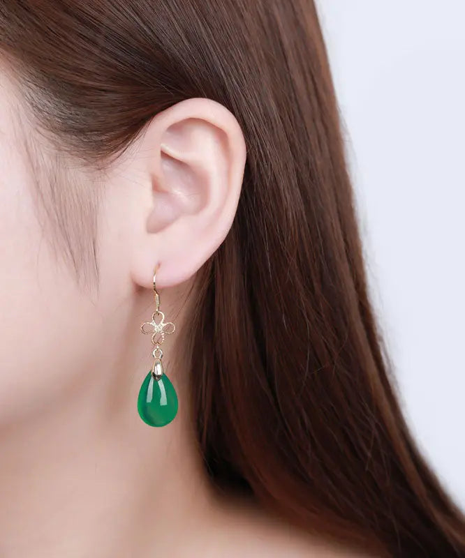 Style Green Sterling Silver Overgild Water Drop Chalcedony Drop Earrings Ada Fashion