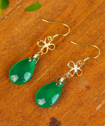 Style Green Sterling Silver Overgild Water Drop Chalcedony Drop Earrings Ada Fashion