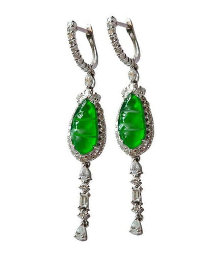 Style Green Sterling Silver Zircon Jade Drop Earrings AC1031