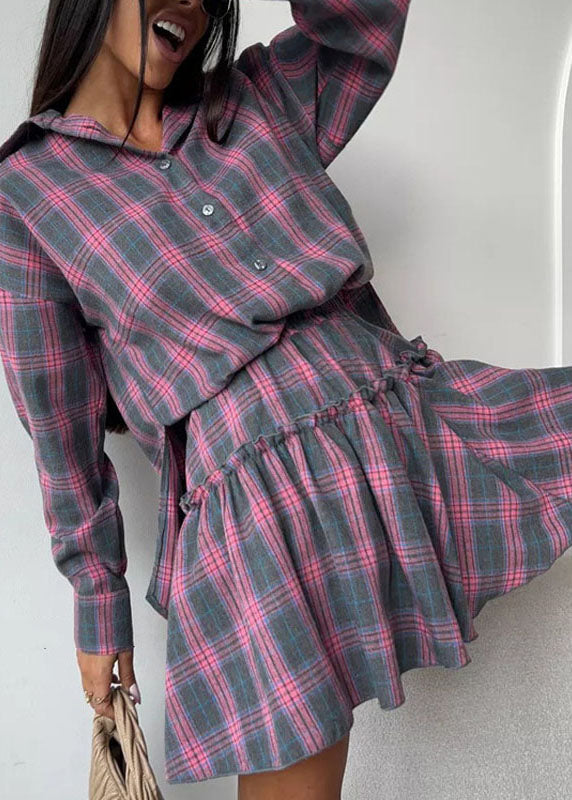Two Cotton Style Plaid Pieces Ruffled Grey Summer Set