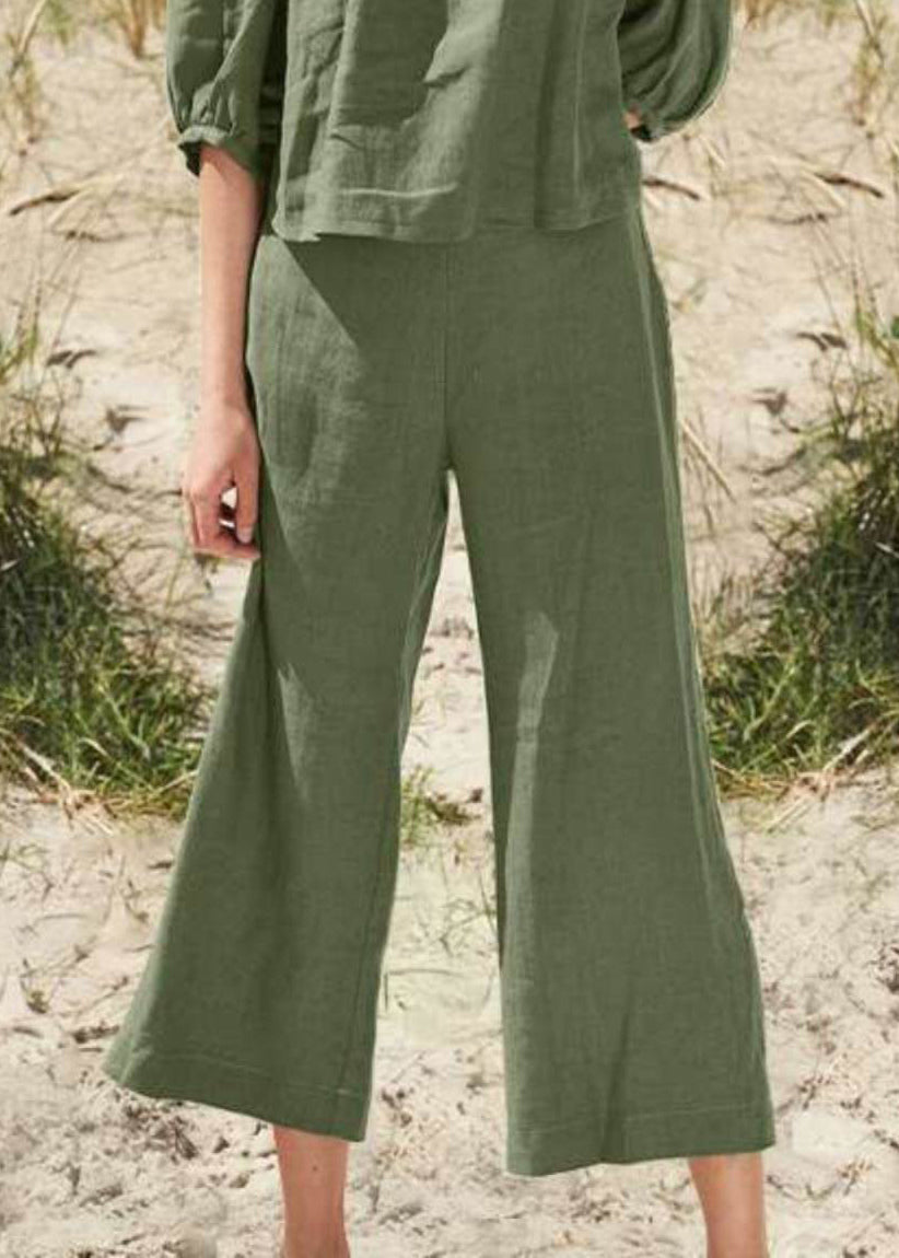 And Top Set Half Collar Pants Two Crop Khaki Square Style Pieces