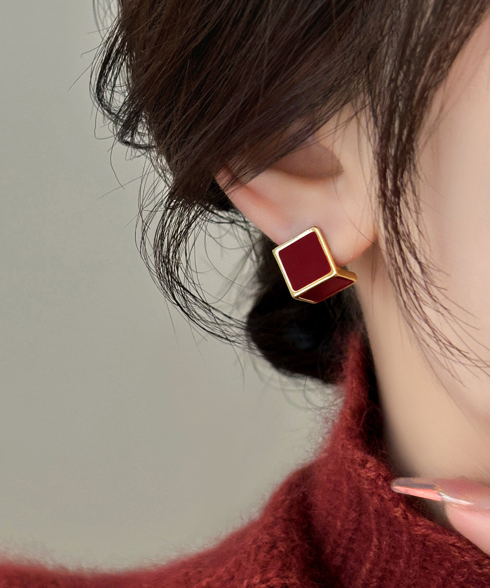 Style Earrings Stud Square Mulberry Overgild Copper