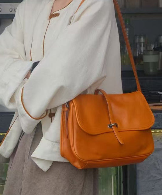 Large Shoulder Orange Bags Leather Capacity Style