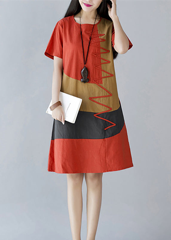 A Dresses Style Orange Summer Line Cotton Print