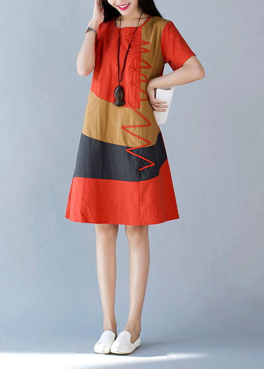 A Dresses Style Orange Summer Line Cotton Print